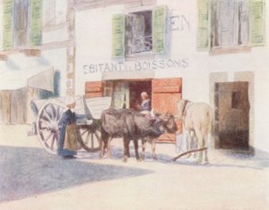 En sandvogn på kaia, Pont-Aven (fargelitografi) av Mortimer Ludington Menpes