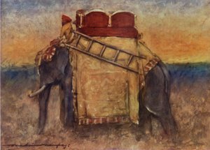 En elefant fra Sentral-India (farge litho) av Mortimer Ludington Menpes