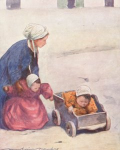 Passe på babyene (fargelitografi)