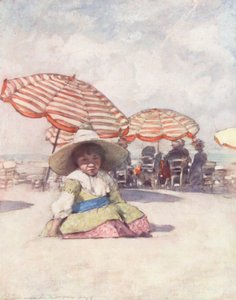 Verdens barn: Fransk, På stranden i Trouville (fargelitografi) av Mortimer Ludington Menpes