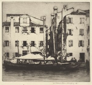 Båter på en kanal, venetiansk øy av Mortimer Menpes