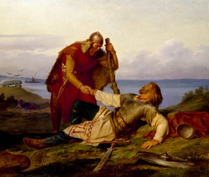 Hjalmar tar farvel med Örvar-Oddr etter slaget ved Samsø, 1866.