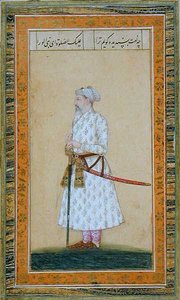 En prins iført et sverd, fra Small Clive Album (ugjennomsiktig akvarell på papir) av Mughal School