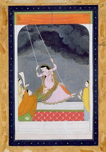 En dame på en huske, Kangra, Punjab hills ca. 1790 (ugjennomsiktig wc på papir) av Mughal School