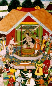 Akbar og Azim Khan i Dipalpur, ca. 1590-95 av Mughal School