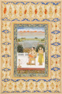 Albumside: Gulbadan Begum røyker på en terrasse, Delhi, ca. 1800 av Mughal School