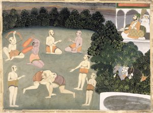 Idrettsutøvere opptrer foran en sittende adel, ca. 1760 (ugjennomsiktig wc på papir) av Mughal School