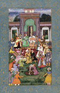 Group of Whirling Dervishes, fra Large Clive Album, ca. 1595 (ugjennomsiktig wc med gull på papir) av Mughal School