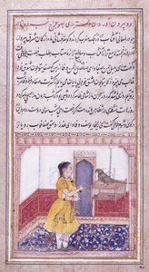Khujista snakker med papegøyen, ca. 1580 av Mughal School