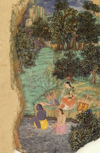 Rama og Lakshmana tilbyr vann til sin døde far på bredden av Mandakini-elven, ca. 1595 av Mughal School
