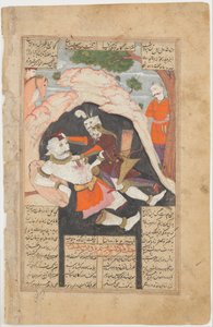 Rustams syvende kurs: Han dreper den hvite div, Folio fra en Shahnama..., 1666-67. av Mu