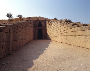 Antikkens Hellas: utsikt over inngangen til graven til Agamemnon kalt "Tresor d