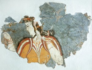 Hoffdame, freskomaleri fra Mykene-palasset, Hellas, mykensk sivilisasjon av Mycenaean