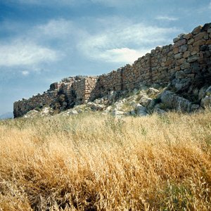 Mykensk kunst: utsikt over ruinene av muren til Tiryns Byen bygget rundt 1200 f.Kr. Hellas av Mycenaean