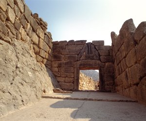 Utsikt over porten til løvene i byen Mykene, Hellas av Mycenaean