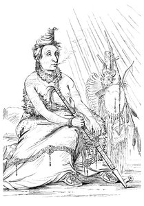 Portrett av Black Moccasin, sjef for Minnetarees, 1841. av Myers and Co