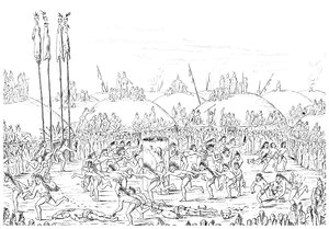 Religiøs seremoni, Mandan Village. av Myers and Co