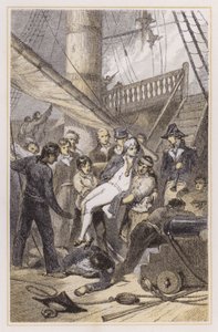 Nelsons død ved Trafalgar (farget gravering) av Myles Birket (after) Foster