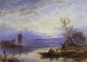 En ferge ved solnedgang, av Myles Birket Foster