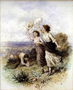 Å fange sommerfugler (akvarell på papir) av Myles Birket Foster