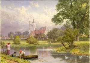 Elstow, Bedfordshire (John Bunyans fødested) (bc og wc på kort) av Myles Birket Foster
