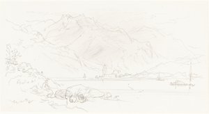 Innsjø i et fjellaktig landskap av Myles Birket Foster