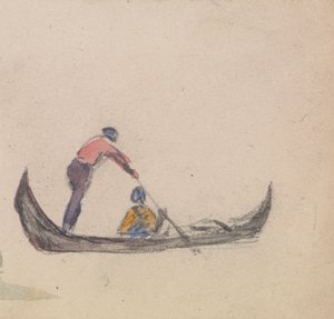 En av en gruppe på tre studier av gondoler av Myles Birket Foster