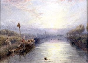Elvelandskap (akvarell) av Myles Birket Foster