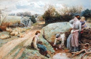 Seilende lekebåter i strømmen av Myles Birket Foster