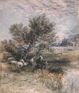The Angler (akvarell med kroppsfarge på papir) av Myles Birket Foster
