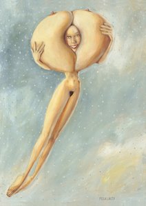 Surrealistisk svevende nakenfigur