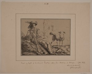 Sittende jeger og en hund av N.B. Krossing