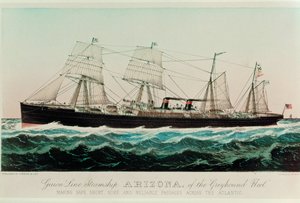 Guion Line Dampfschiff Arizona der Greyhound-Flotte, sichere, kurze, zuverlässige Atlantiküberquerungen von N. and Ives J.M. (1824-95) Currier