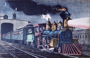 The Night Express, ca. 1860 (farge litho) av Currier and Ives