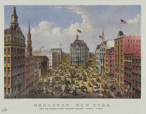 Broadway, New York fra Western Union telegraph Building ser nordover av Currier and Ives