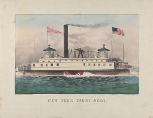 New York Ferry Boat, ca. 1860-65 (håndfarget litografi) av Currier and Ives