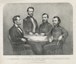 President Lincoln ved Genl. Grants hovedkvarter, ca. 1865 (litografi) av Currier and Ives