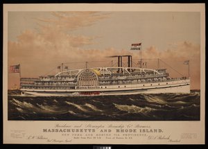 Providence and Stonington Co#39;s dampskip Massachusetts og Rhode Island New York og Boston via Providence. Daglig fra Pier 29 NR - foten av Warren St. NY (litografi, farget)
