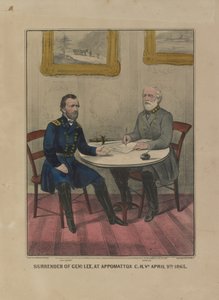 Overgivelse av genl. Lee, ved Appomattox C.H. Va. 9. april. 1865 (fargelitografi) av Currier and Ives