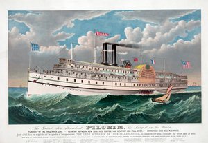 The Grand New Steamboat Pilgrim, ca. 1883 (litho-farge) av Currier and Ives