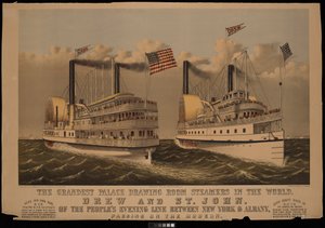 Verdens største dampskip i palasset, Drew og St. John of the Peoples kveldslinje mellom New York og Albany...
