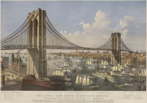 The Great East River Suspension Bridge: Forbinder byene New York og Brooklyn av Currier and Ives