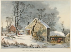 Den gamle husmannsplassen om vinteren av Currier and Ives