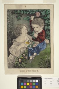De to kjæledyrene (håndfarget litografi) av N. and Ives J.M. (1824 95) Currier