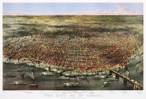 Byen St. Louis, ca. 1874 (fargelitografi) av Currier and Ives