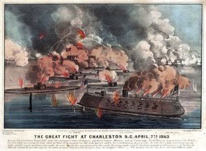 Den store kampen ved Charleston S.C. april 7. 1863 av Currier and Ives