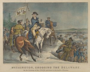 Washington krysser Delaware om kvelden 25. desember 1776, før slaget ved Trenton av Currier and Ives