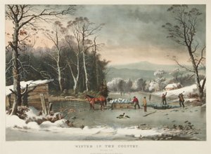 Vinter på landet, får is av Currier and Ives