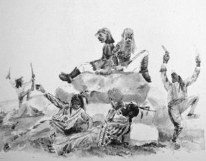 Currier & Ives Illustrasjon 1800-tallet. A Howling Swell - on the War Path (originaltegning av Thomas Worth, som originaltrykket ble laget av) av N. and Ives, J.M. Currier