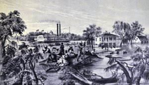 Currier & Ives Illustrasjon 1800-tallet. High Water i Mississippi av N. and Ives, J.M. Currier